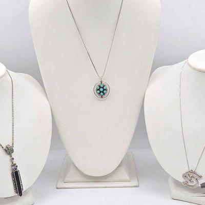 #922 • Sterling Silver Coral, Turquoise, Onyx and Amethyst Jewelry, 29.6g
