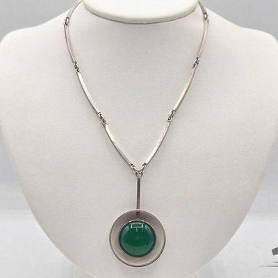 #920 • Niels Erik Sterling Silver Necklace with Green Stone, 29.2g
