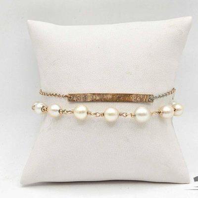 #1002 • Gold Filled Plate & Pearl Bracelet, 9.3g
