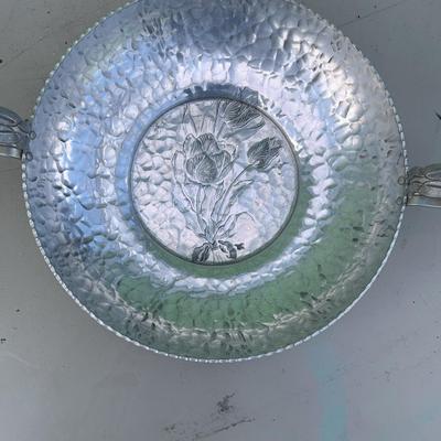 Vintage Rodney Kent Hammered Aluminum Spring Tulips Covered Bowl