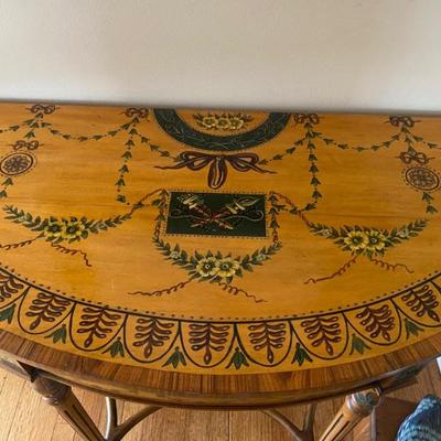 Antique Stencil Half Crescent Console Table