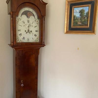 Antique Late 18th Century- Early 19th Century, English Tall Clock, Hand Painted Face, Weights Pendulum, WORKS!!