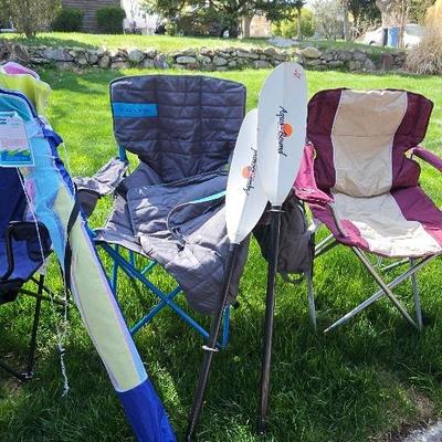 Camping Mystery Lot. Chairs, Beach Chairs, Beach Umbrella, Paddles