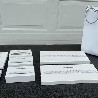 2 Apple Magic Keyboards, 3 Apple Magic Mouses, 1 USB-C To Digital AV 1 Lightning To Digital AV Adap.