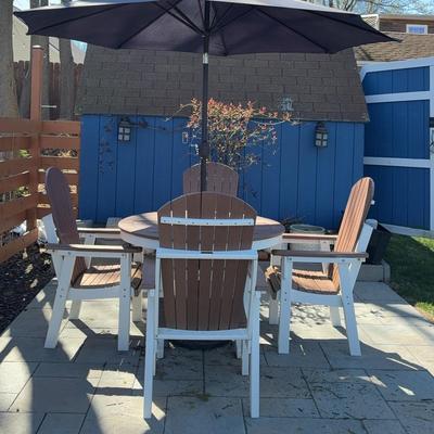 Duraweather Table With 4 Chairs And 9 Ft Umbrella With Stand 
