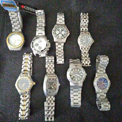 Collection of Men's Silver plated Watches: Citizen, Invicta, Disney and more. 