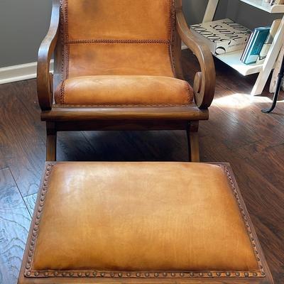 Tan Leather Chair And Ottoman