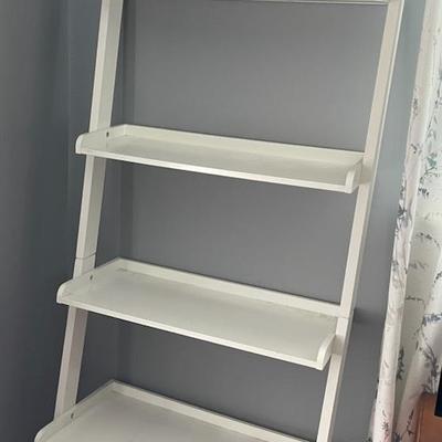 Two White Wooden Ladder Shelves Bookcases
