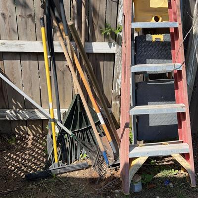 Werner Aluminum Ladder, Cosco Ladder, Rakes, Shovel, Post Digger, Hoe, Rubber Floor Scrubber