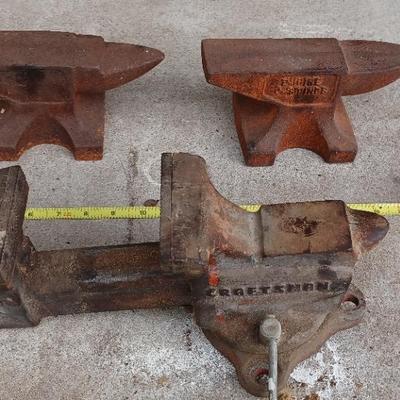 Vintage Craftsman Bench Vise And 2 Anvils!!!
