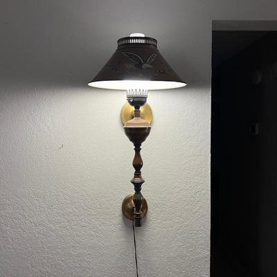 Electric Wall Sconce Lamp Made To Look Like An Oil Lamp Made Of All Lightweight Metal