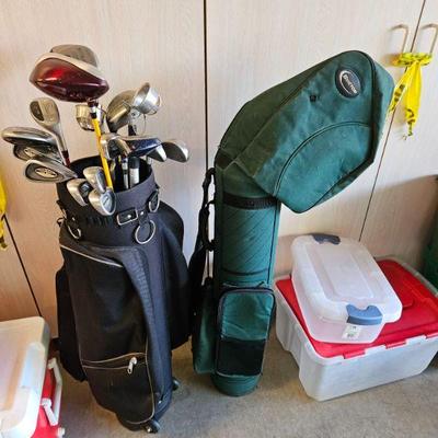 Golf clubs, travel bag