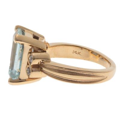 Aquamarine, Diamond, 14k Yellow Gold Ring