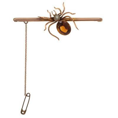 Citrine, Split Pearl, 9k Rose Gold Spider Pin, Saunders and Shepherd