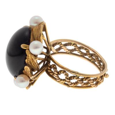 Amethyst, Cultured Pearl, 14k Yellow Gold Ring