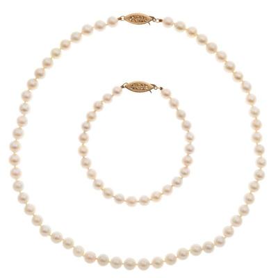 Cultured Pearl, 14k Yellow Gold Jewelry Suite