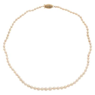 Graduated Cultured Pearl, 14k Yellow Gold Necklace