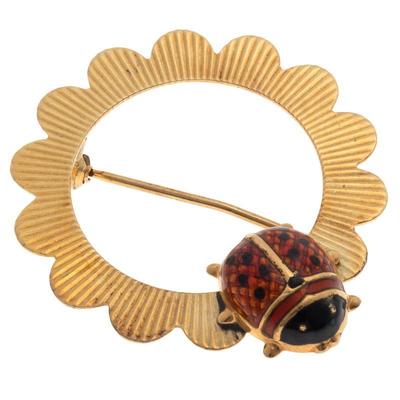 Enamel, 18k, 14k Yellow Gold Pin