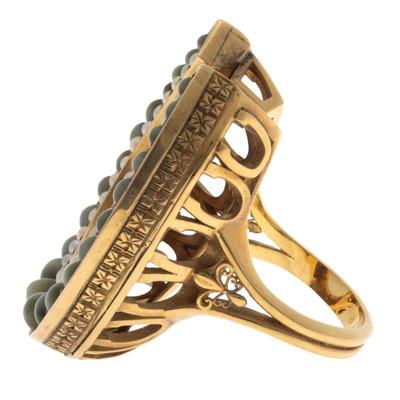 Cat's Eye Chrysoberyl, Seed Pearl, 14k Horseshoe Ring