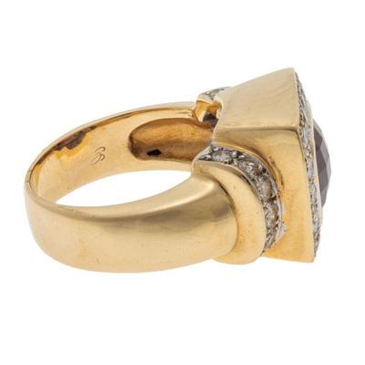 Rhodolite Garnet, Diamond, 14k Yellow Gold Ring