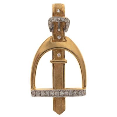 Diamond, 14k Yellow and White Gold Stirrup Pendant