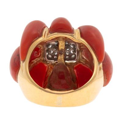 Retro Coral, Diamond, 14k Yellow Gold Ring