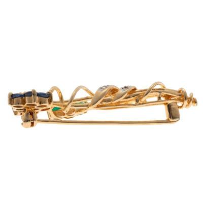 Diamond, Emerald, Ruby, Sapphire, 14k Yellow Gold Pin