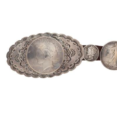 US Silver Liberty Coin, Leather Concha Belt, Greg Smith, Taos Pueblo