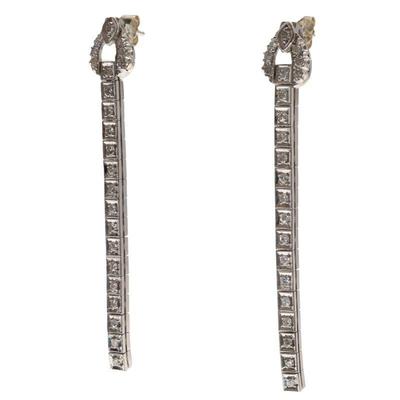 Pair of Diamond, 14k White Gold Earrings