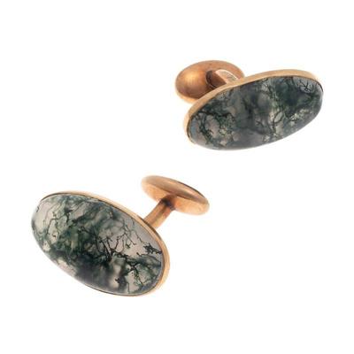 Pair of Moss Agate, 10k Rose Gold Cufflinks