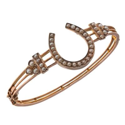 Victorian Seed Pearl, 10k Rose Gold Horseshoe Bracelet