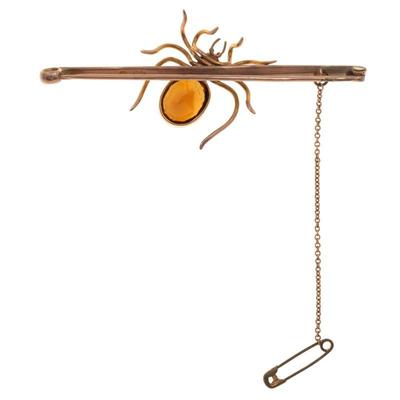 Citrine, Split Pearl, 9k Rose Gold Spider Pin, Saunders and Shepherd