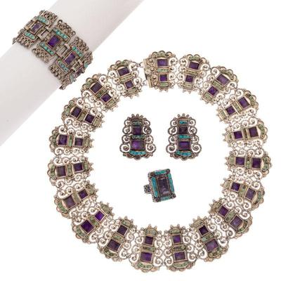 Collection of Amethyst, Turquoise, Coral, Silver Matilde Poulat Items