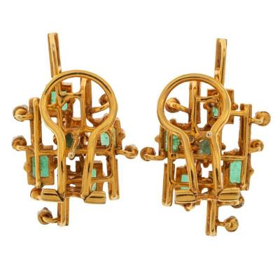 Modernist Emerald, Diamond, 14k Yellow Gold Jewelry Suite