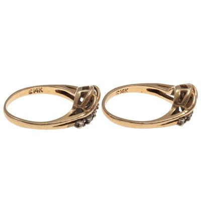 Pair of Diamond, 14k Yellow Gold Rings