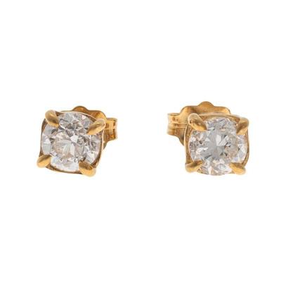 Pair of Diamond, 14k Yellow Gold Earrings