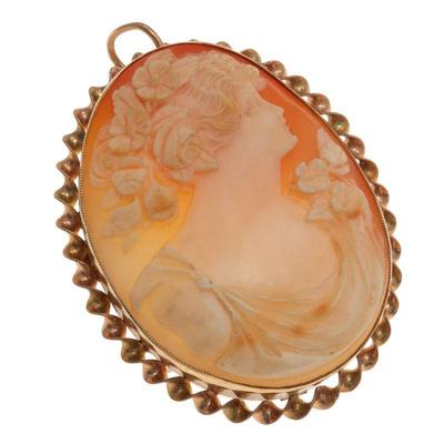 Shell Cameo, 14k Yellow Gold Pin Pendant