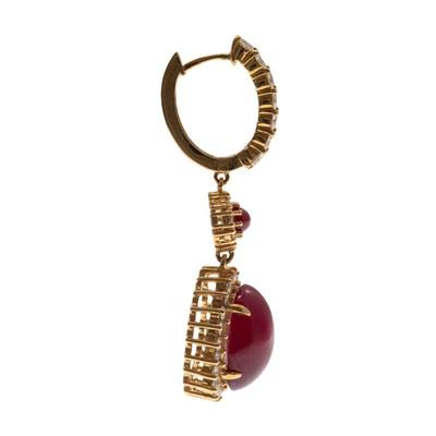 Pair of Ruby, Diamond, 14k Yellow Gold Earrings