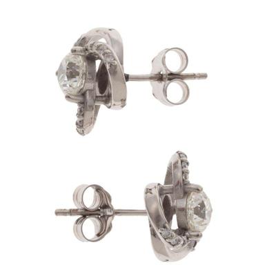 Pair of Diamond, 14k White Gold Earrings