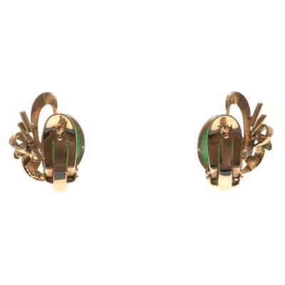 Pair of Jade, 14k Yellow Gold Earrings
