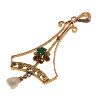 Edwardian Pearl, Glass, 14k Lavalier