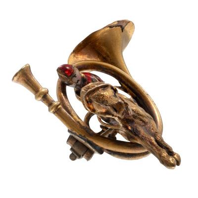 Victorian Enamel, 14k Yellow Gold Hunting Pin