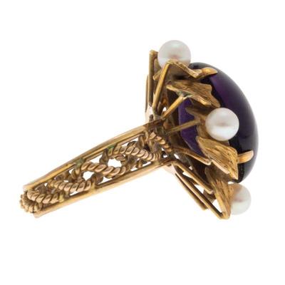 Amethyst, Cultured Pearl, 14k Yellow Gold Ring
