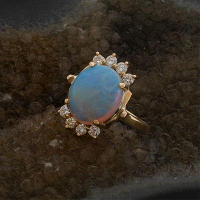Opal, Diamond, 14k Yellow Gold Ring