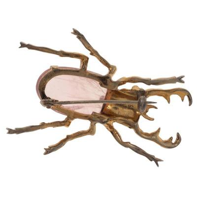 Rose Quartz, Silver Gilt Stag Beetle Pin, Georg Jensen