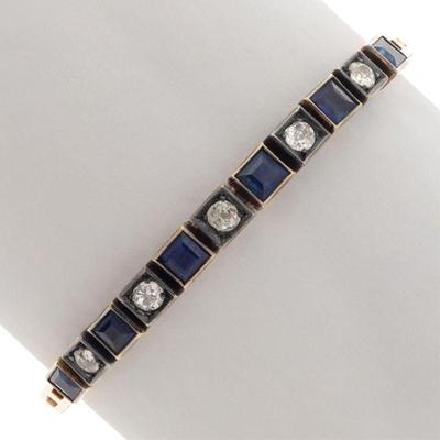 Art Deco Diamond, Sapphire, 18k, Silver Bracelet