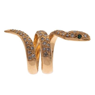 Diamond, Emerald, 18k Yellow Gold Snake Ring