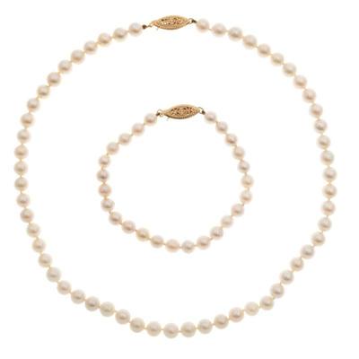 Cultured Pearl, 14k Yellow Gold Jewelry Suite