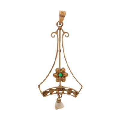 Edwardian Pearl, Glass, 14k Lavalier
