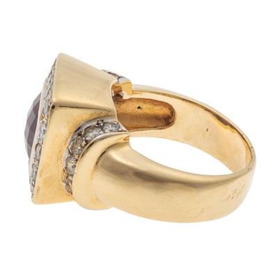 Rhodolite Garnet, Diamond, 14k Yellow Gold Ring